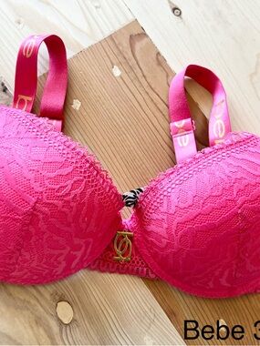 bebe Hot Pink Lace Push-Up Bra with Gold Accent